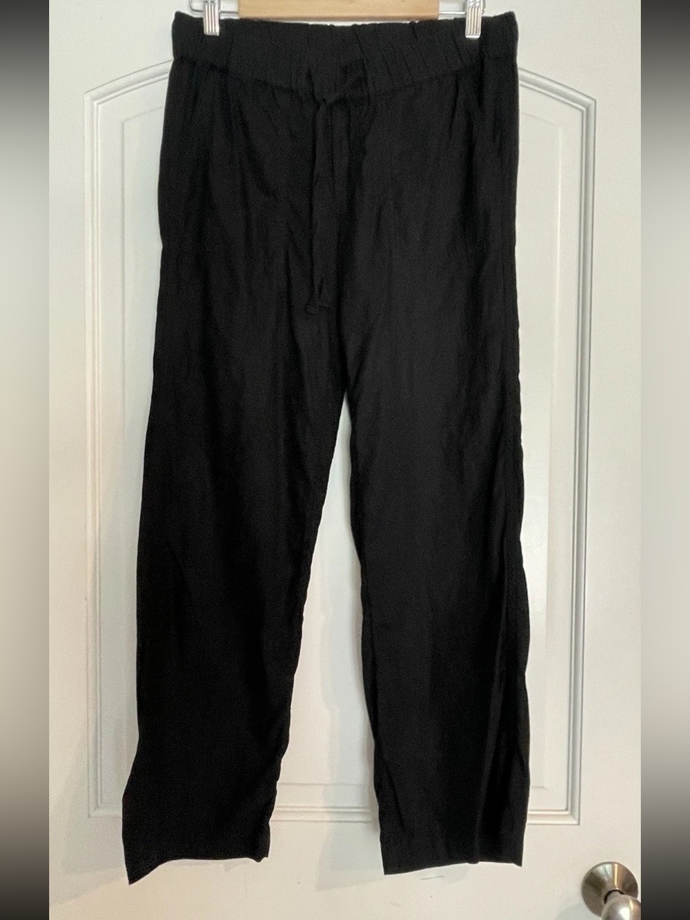 Caslon Petite Women's Black Linen Rayon Straight Leg Drawstring Pants S